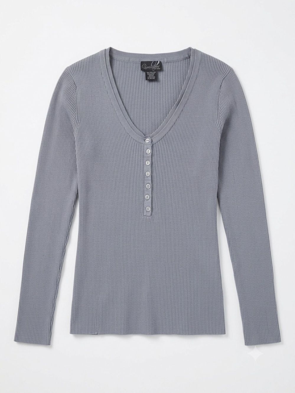 Questions by Say What? Silk Blend Ribbed Henley Top Y2K Gray Medium